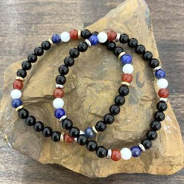 Bracelet pierre naturelle en couleur de la France - bleu blanc rouge