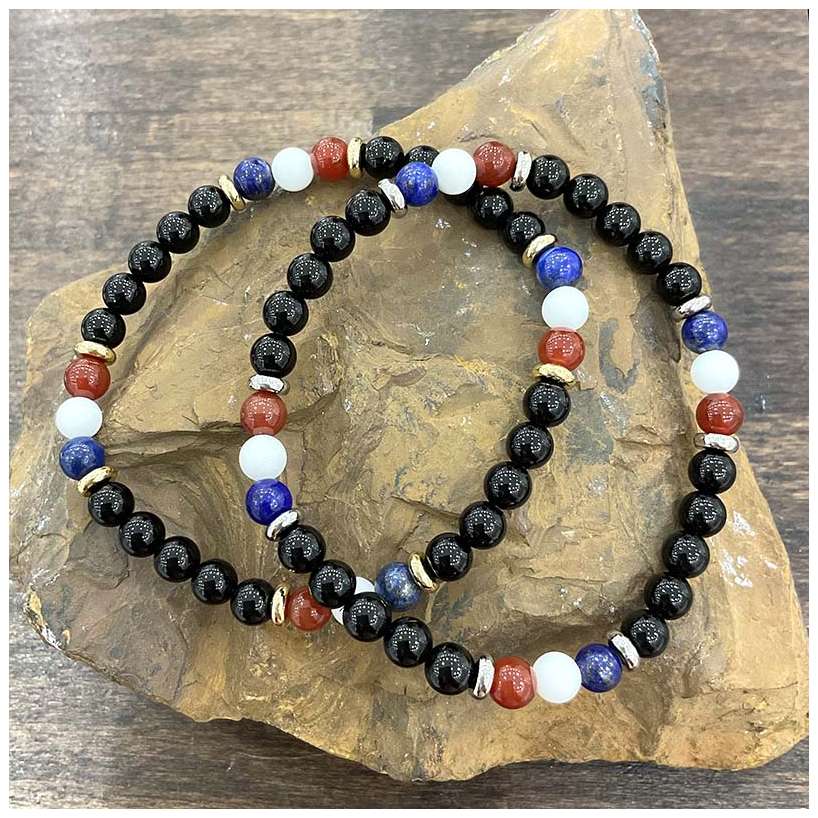 Bracelet pierre naturelle en couleur de la France - bleu blanc rouge