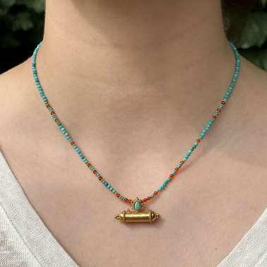 Collier parchemin turquoise et cornaline