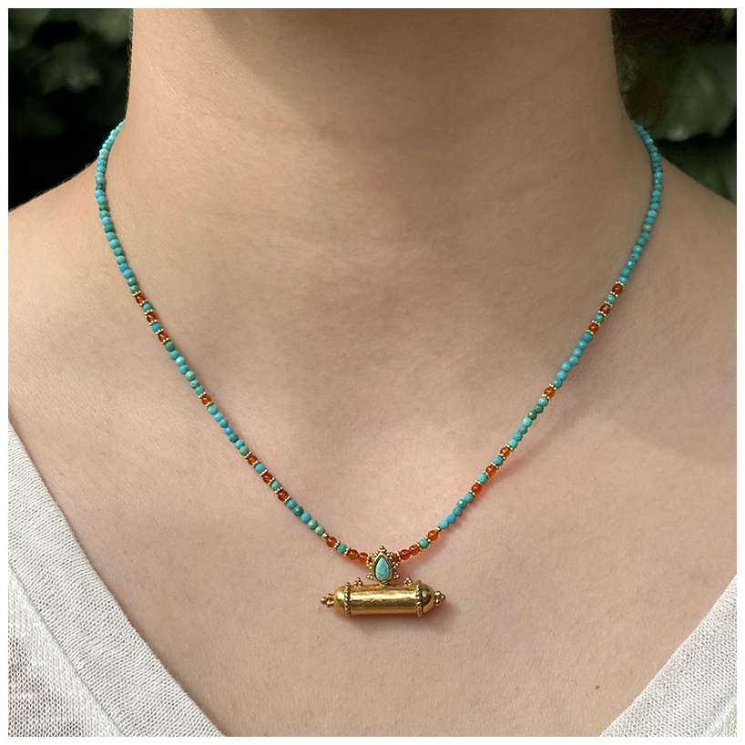 Collier parchemin turquoise et cornaline